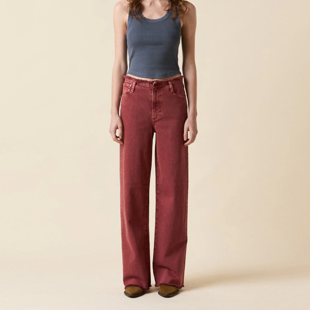 LE JEAN Fray Waist Column Denim Jeans Sandwashed Spice $258 NWT Sz 26